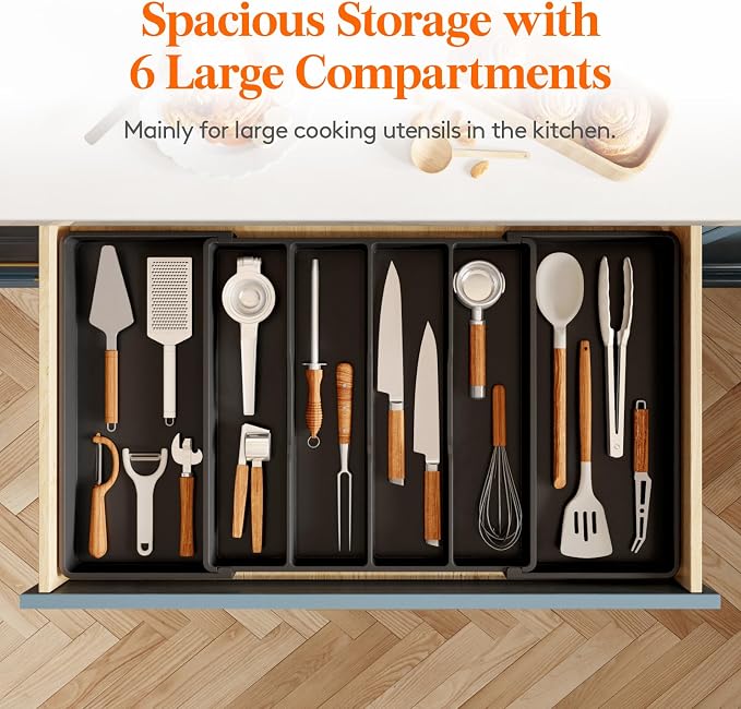 Lifewit Utensil Organizer for Kitchen Drawers, Expandable Cooking Utensil Tray - Image 4