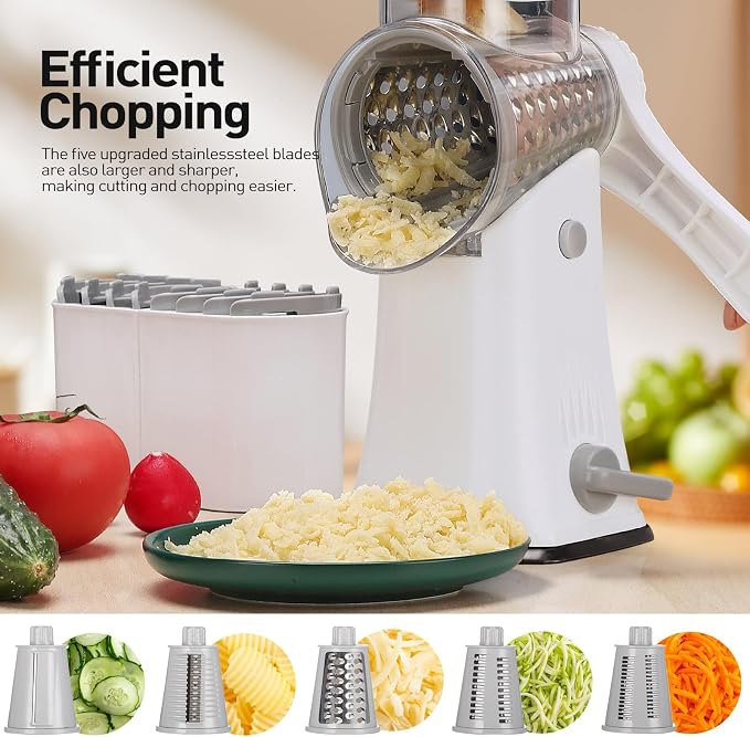 APSARAS USA Cheese Grater Hand Crank, Rotary Cheese Grater, 5 in 1 Rotary Grater - Image 6
