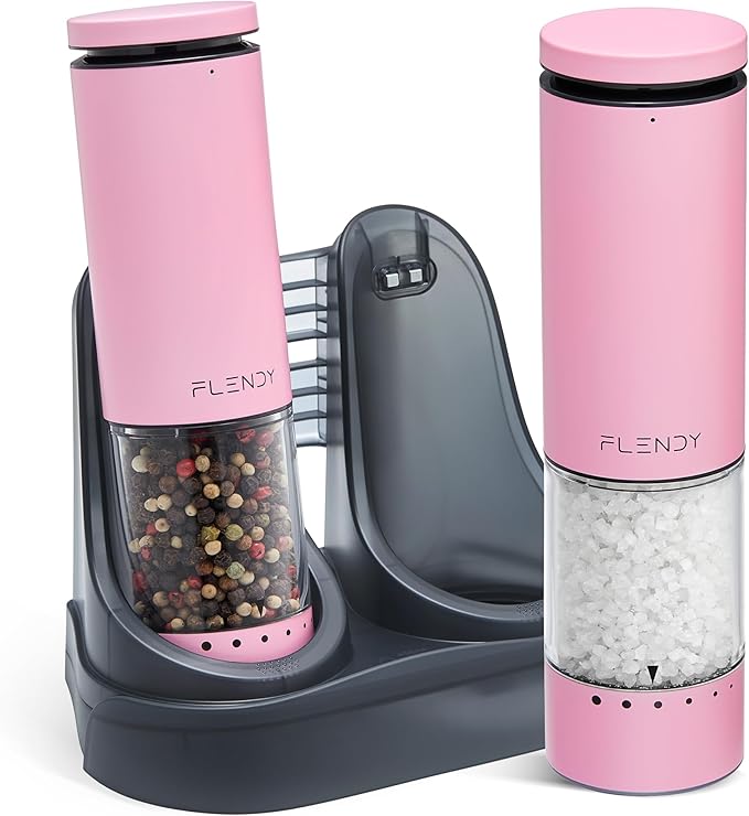 Flendy Electric Salt and Pepper Grinder Set Rechargeable, Automatic Salt and by Flendy