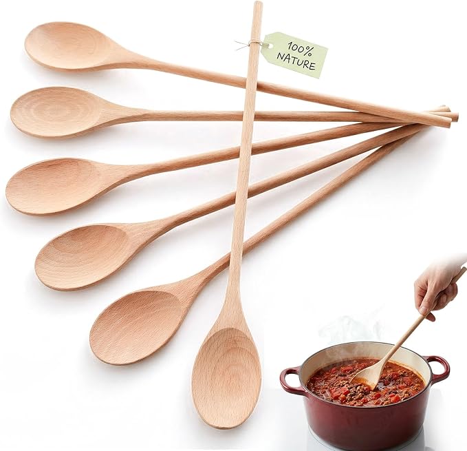 HANSGO 6PCS Wooden Spoons, 14 Inch Long Handle Cooking Spoons by HansGo