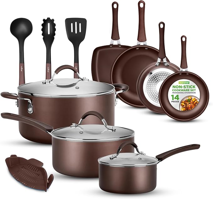NutriChef 14-Piece Nonstick Brown Cookware Set by NutriChef%E2%84%A2Kitchen