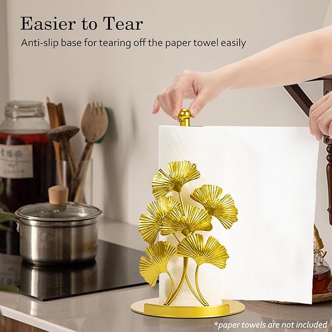 Vintage Gold Ginkgo Paper Towel Holder Countertop - Image 6
