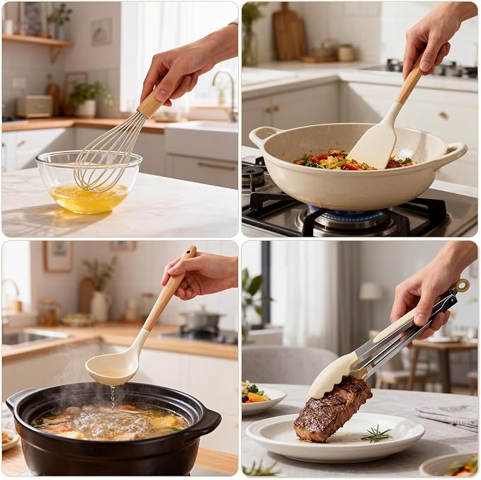 Silicone Cooking Utensil Set, Nonstick 446°F Heat-Resistant Cookware Kitchen - Image 8