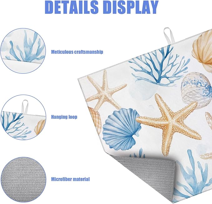 Beach Seashell Starfish Dish Drying Mat - Image 3