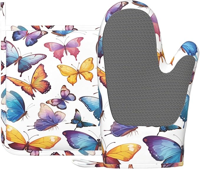 Colorful Butterflies Heat-Resistant Oven Mitts and Pot Holder Kitchen Non-Slip by Unknown