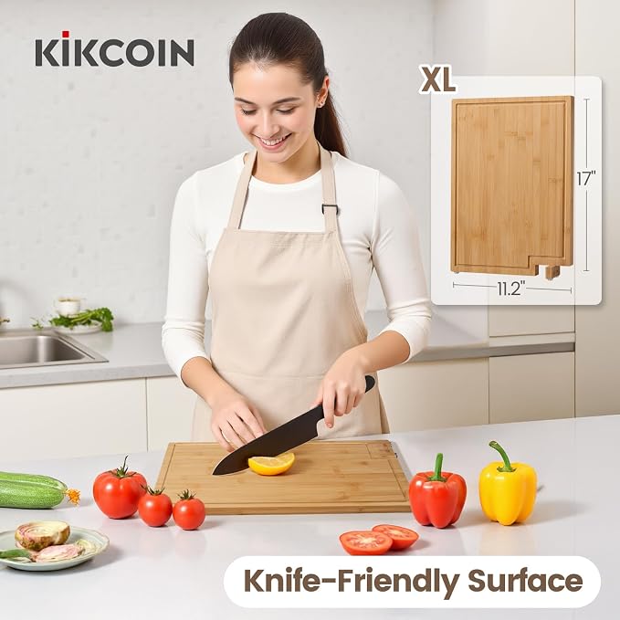 Kikcoin Bamboo Cutting Boards for Kitchen, Extra Large Wood Cutting Board - Image 5