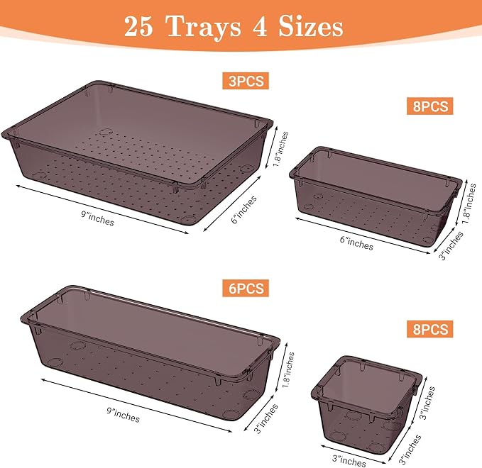 SpaceHacks 25 PCS Plastic Drawer Organizer Set, 4-Size Versatile Organizer - Image 2