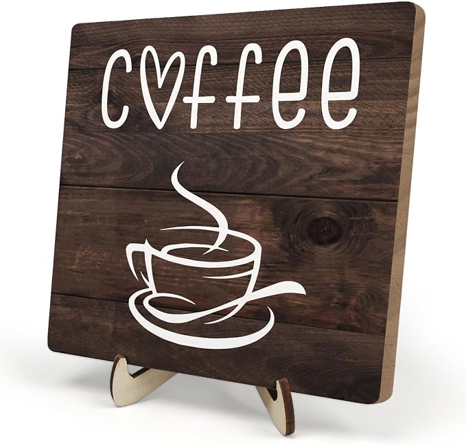 Coffee Bar Sign Plaque Decor, Coffee Bar Accessories, Rustic Wooden Tabletop by DMADNF