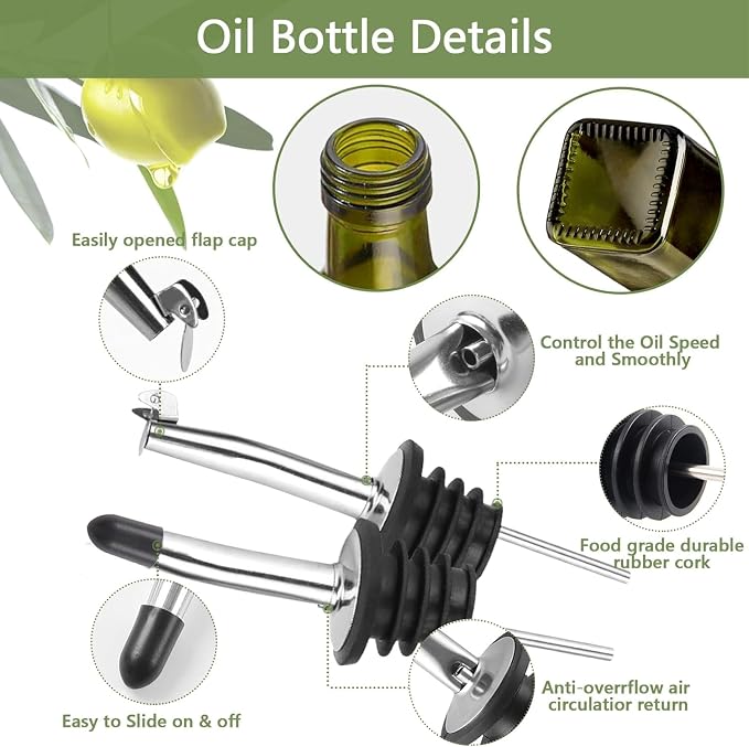 Leaflai Olive Oil Dispenser Bottle, 17oz Glass Olive Oil Dispenser and Vinegar - Image 2