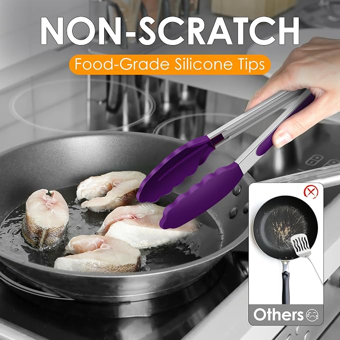 HOTEC Premium Stainless Steel Locking Kitchen Tongs - Image 3