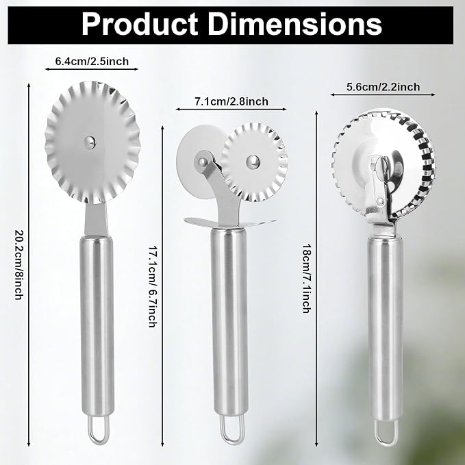 3pcs Pastry Wheel Cutter Set, Stainless Steel Ravioli Pizza Cutter Wheel & - Image 2