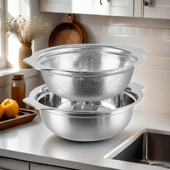 Stainless Steel Colander for Kitchen, 2.5QT Rice Washer Strainer - Image 7