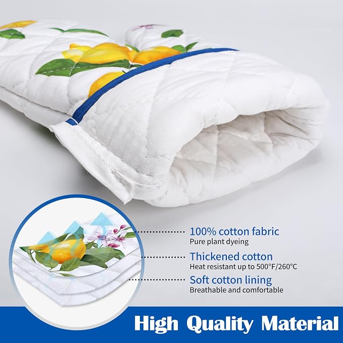 Summer Lemon Oven Mitts and Pot Holders Sets 4Pcs, 100% Cotton Heat Resistant - Image 2