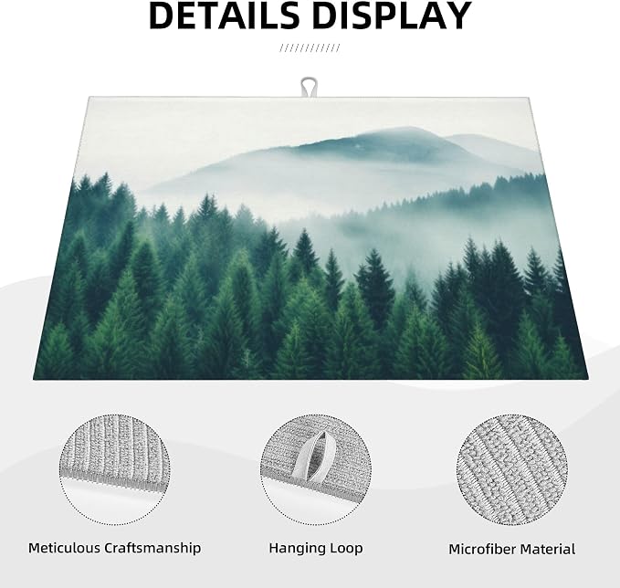 Forest Trees Mountain Dish Drying Mat 18x24 Inch, Microfiber Absorbent Fast Dry - Image 3