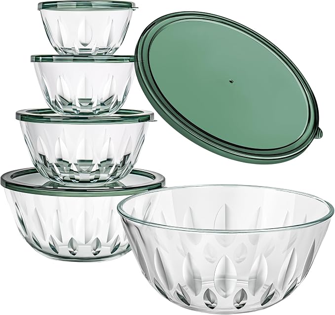 WhiteRhino Glass Bowls with Lids Set of 5（4.68QT, Glass Mxing Bowls with Lids by WhiteRhino