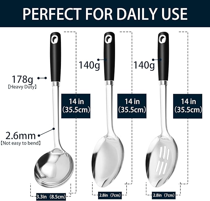 14-in Cooking Spoons Set, Heavy Duty 18/0 Stainless Steel Large Serving Spoons - Image 3