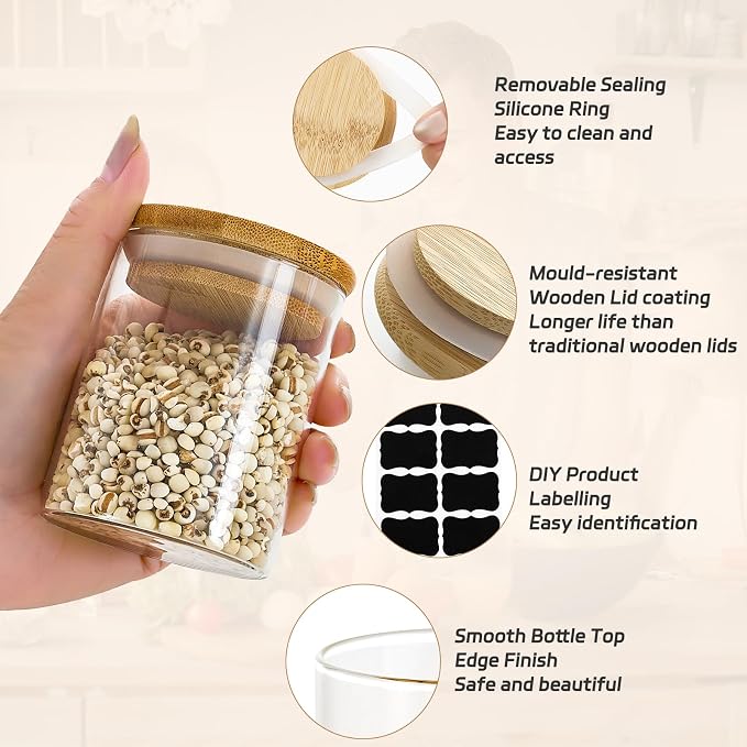 12 Packs Round Spice Jars with Label, 8oz Stackable Airtight Food Storage - Image 3