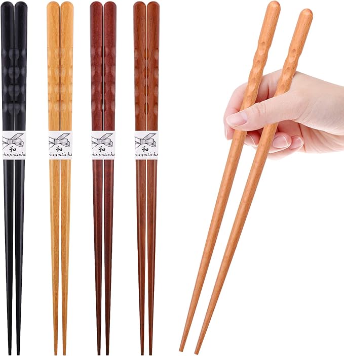 GLAMFIELDS Reusable Chopsticks Japanese Natural Wooden 5 Pairs Classic Style - Image 4