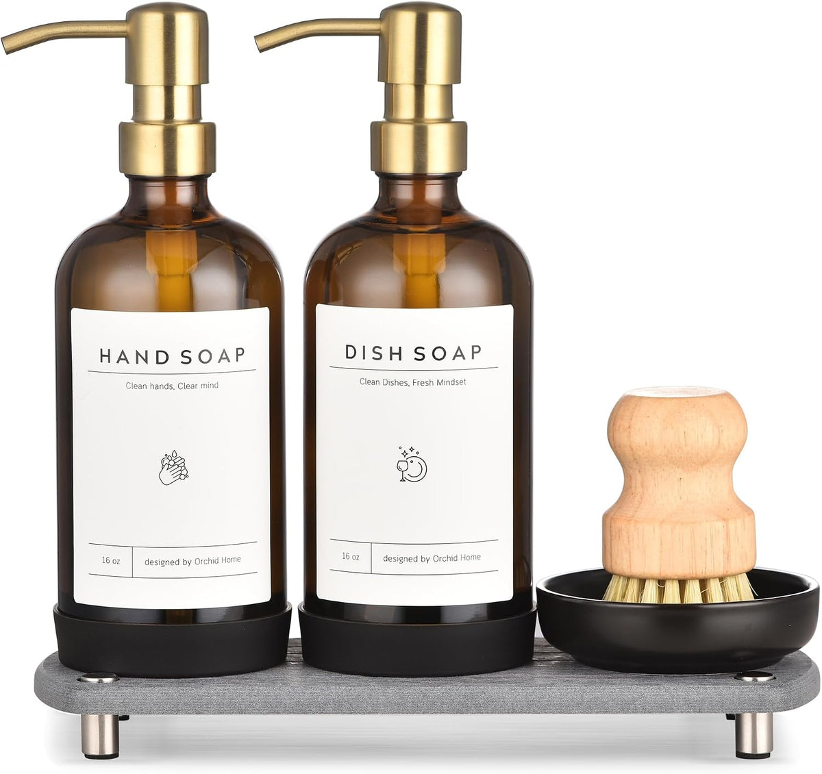 [Luxury] Kitchen Soap Dispenser Set - 16OZ Amber Glass Bottle