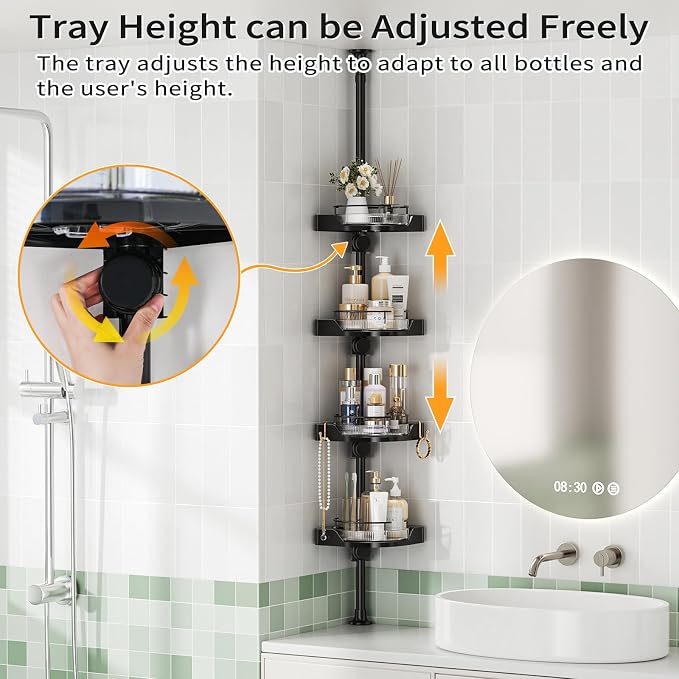 shuang qing 360° Rotating Corner Shower Caddy Tension Pole Organizer - Image 4