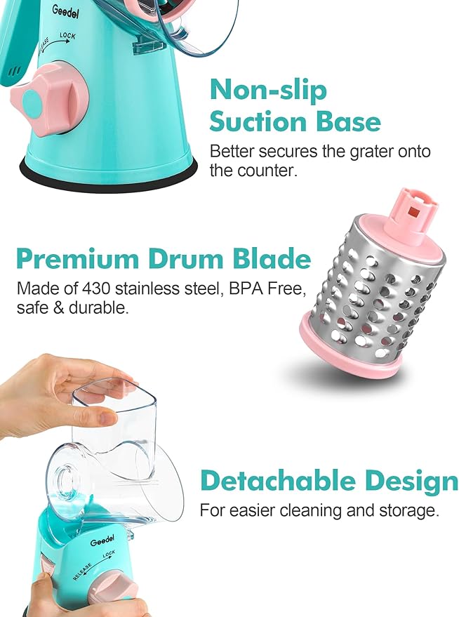Geedel Rotary Cheese Grater, Kitchen Mandoline Vegetable Slicer - Image 6