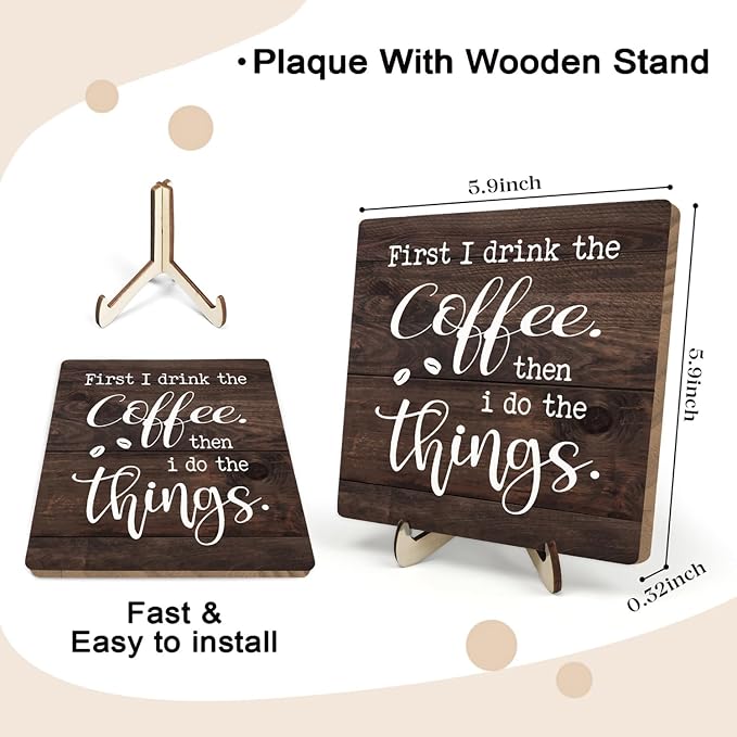 Vintage Coffee Bar Sign Plaque, Rustic Wooden Tabletop Plaque - Image 2