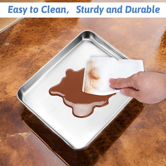 2Pcs Toaster Oven Pans for Baking, 9x11 Baking Sheets Cookie Sheet Stainless - Image 3