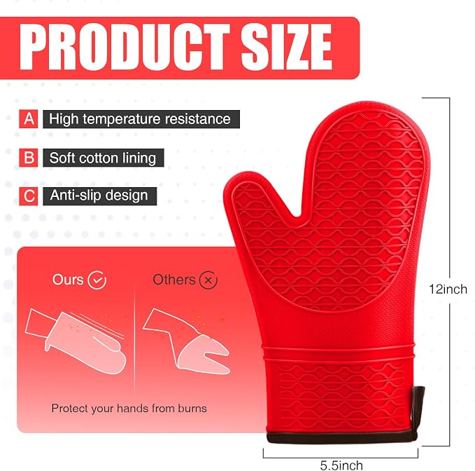 Silicone Oven Mitts, Heat Resistant 2PCS Oven Mitts - Image 2