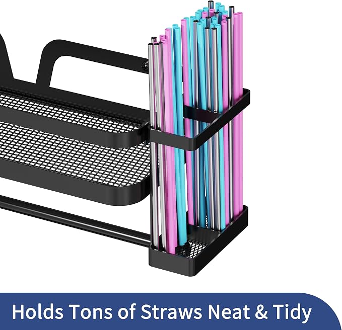 Taozun Paper Towel Holder with Shelf & Side Straw Basket - Image 2