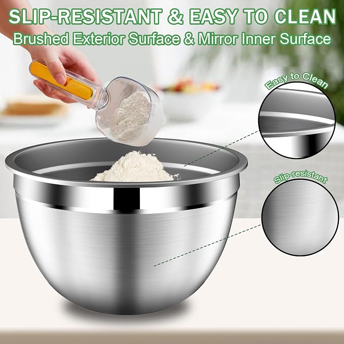 DUTZUN Mixing Bowls with Lids Set, Stainless Steel Mixing Bowls with Colander - Image 6