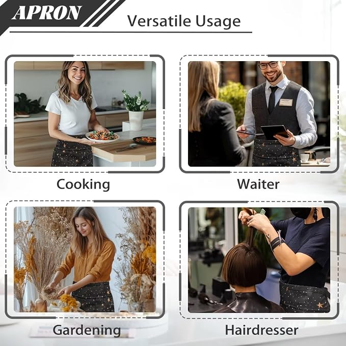 Server Apron with 3 Pockets, Waterproof Oil Waitress Waiter Half Apron - Image 6