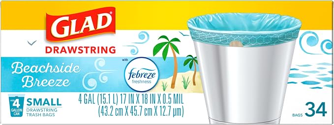 Glad Odorshield Small Drawstring Trash Bags, 4 Gal, Febreze Beachside Breeze - Image 8