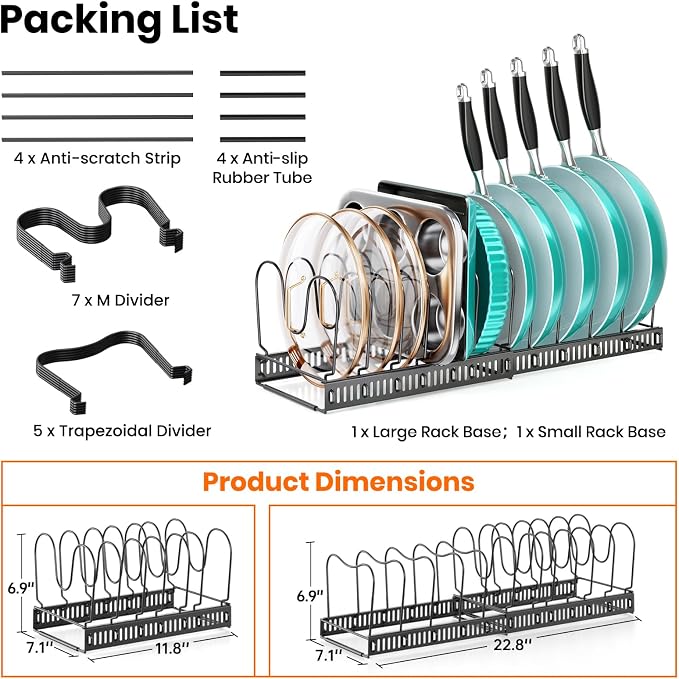 MUDEELA Expandable Pots and Pans Organizer Rack under Cabinet, Pots Lid - Image 7
