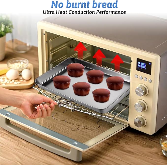 2Pcs Toaster Oven Pans for Baking, 9x11 Baking Sheets Cookie Sheet Stainless - Image 4