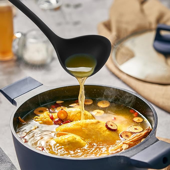 Jiozermi Silicone Soup Ladle and Slotted Spoon Set of 2, Heat Resistant Utensils - Image 5