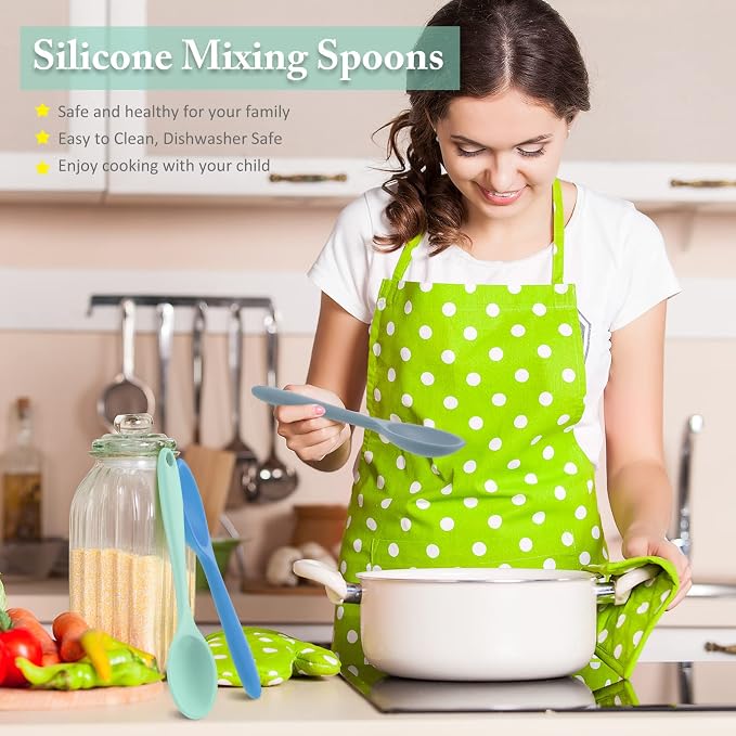 Shappy 4 Pieces Silicone Cooking Spoons 10.6 Inch Heat Resistant Kitchen Spoons - Image 5