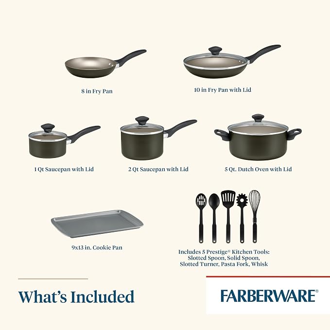 Farberware Dishwasher Safe Nonstick Cookware Pots and Pans Set, 15 Piece - Image 2