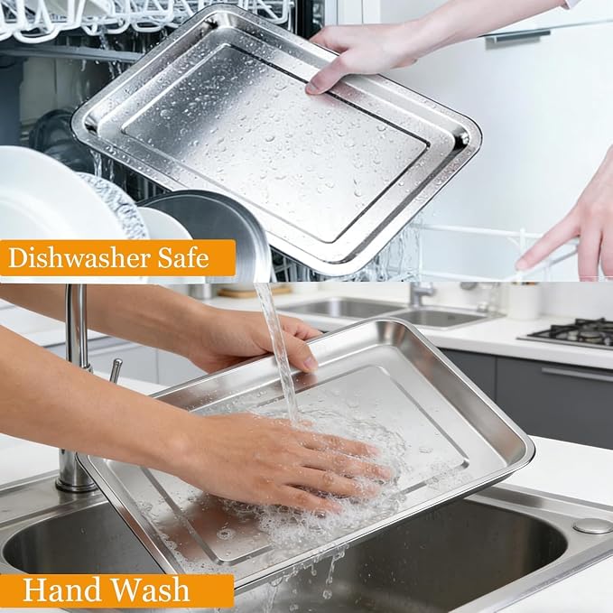 Baking Pan Stainless Steel Set of 2, 12.4"x11" Air Fryer Pan Replacement Tray - Image 9