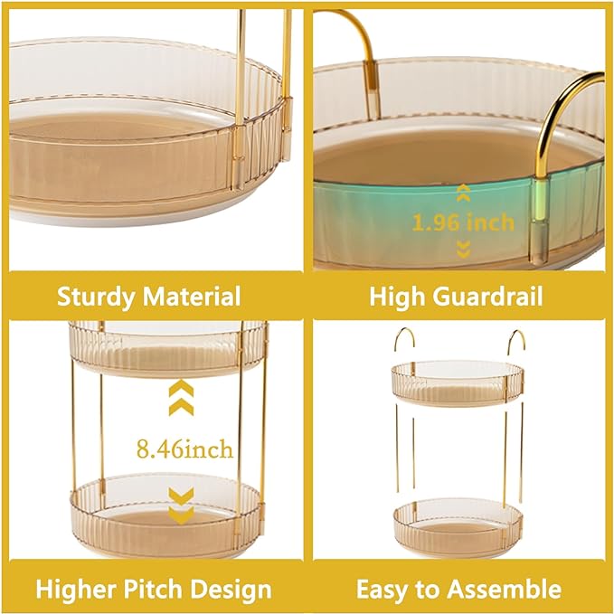 Asayuee 360 Rotating Gold Makeup Organizer, 2 Tier Large Capacity Rotating - Image 4