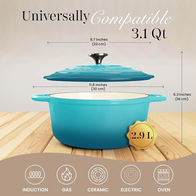 Cast Iron Dutch Oven with Lid – Non-Stick Ovenproof Enamelled Casserole Pot – - Image 2