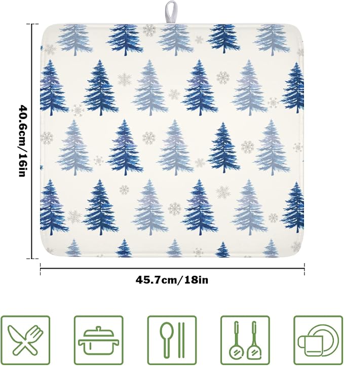 Winter Dish Drying Mat 16 x 18 Inch Blue Tree Dish Drying Pad Absorbent - Image 2