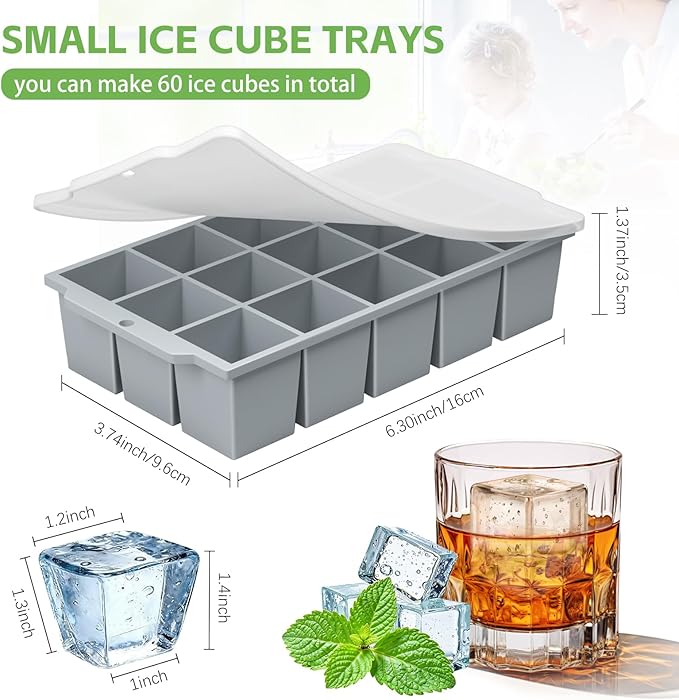 Silicone Ice Cube Tray with Locks Lids 4 Pack, Easy Release Flexible 15 Square - Image 2