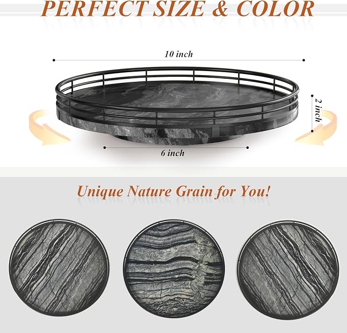 Marble Lazy Susan Turntable for Table Top – 10” Round Ancient Wood Grain Marble - Image 3