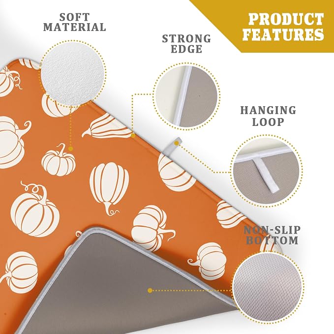 Fall Dish Drying Mat for Kitchen Counter Autumn White Pumpkins Festival - Image 4