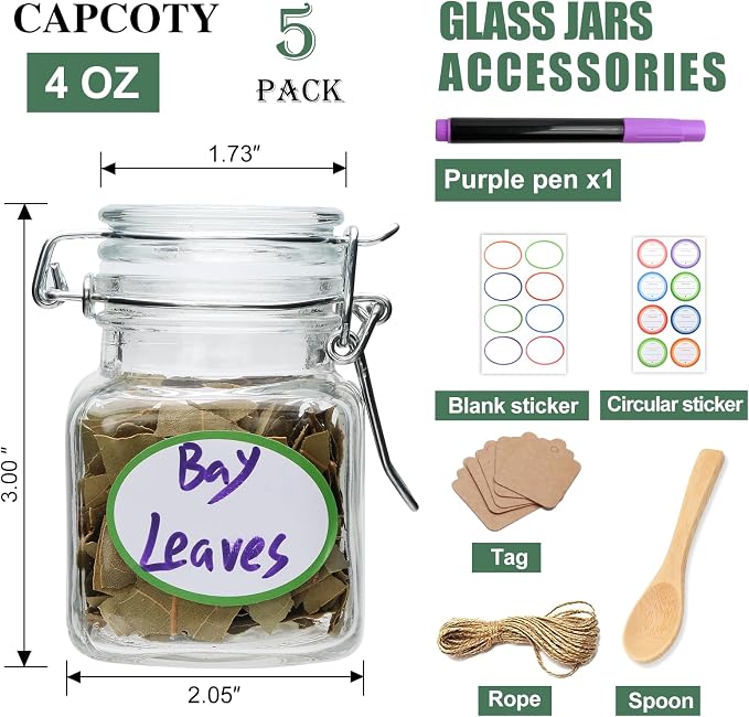 Small Glass Jars with Lids, 4 oz Spice Jars with Labels, Small Glass Containers - Image 2