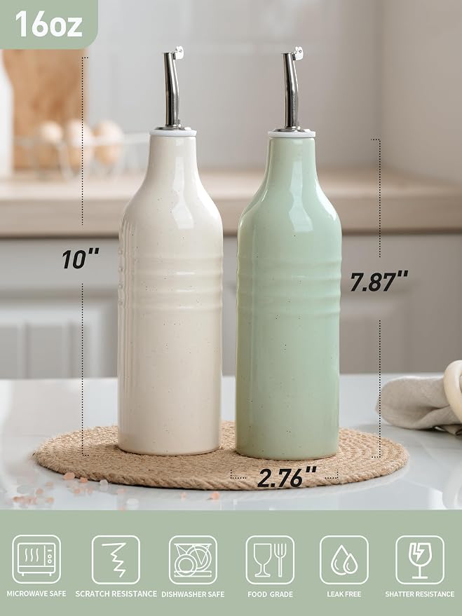famiware Jupiter 16oz Ceramic Olive Oil Dispenser Bottle, Olive Oil and Vinegar - Image 4