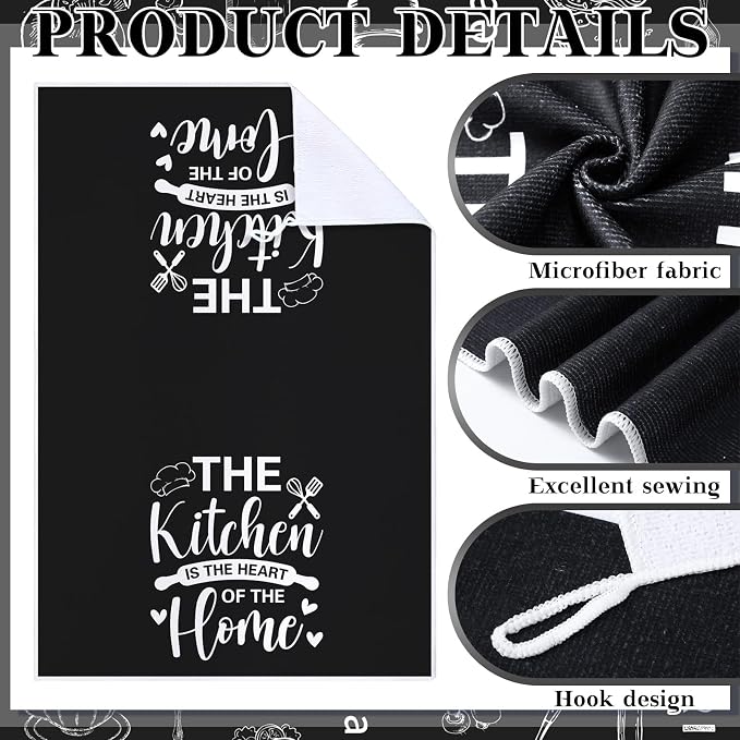 12 Pcs Farmhouse Kitchen Decor and Accessories Sets 4 Black Kitchen Towels 4 - Image 4