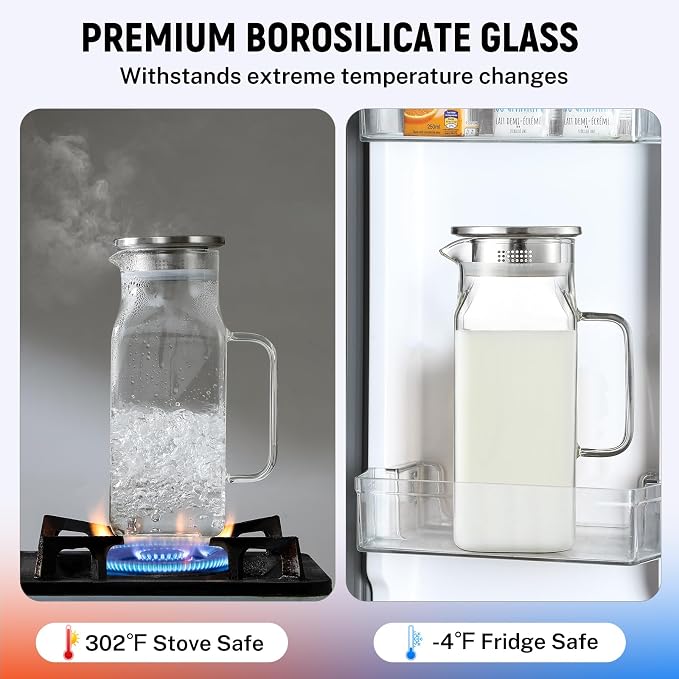 Netany 2 Pack 1.2 Liters/40 oz Small Square Glass Pitcher - Image 4