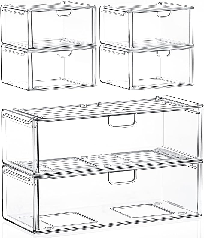 caktraie Acrylic Storage Drawers Set of 6, Plastic Organizer Bins by shoeboxesanddeskorganizers