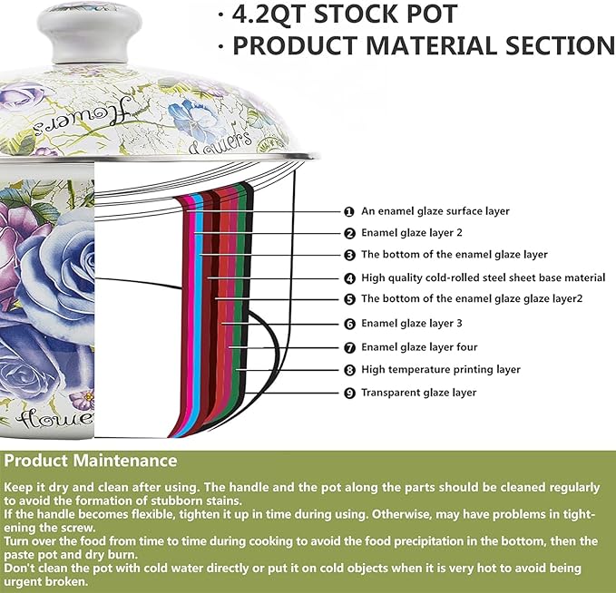 Retro 5QT Flower Enamel on Steel Stock Soup pot - Image 6